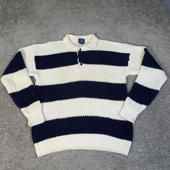 Vintage Gap Sweater Mens Medium Blue White Stripe Henley Knit Hong Kong 90s - Picture 2 of 12